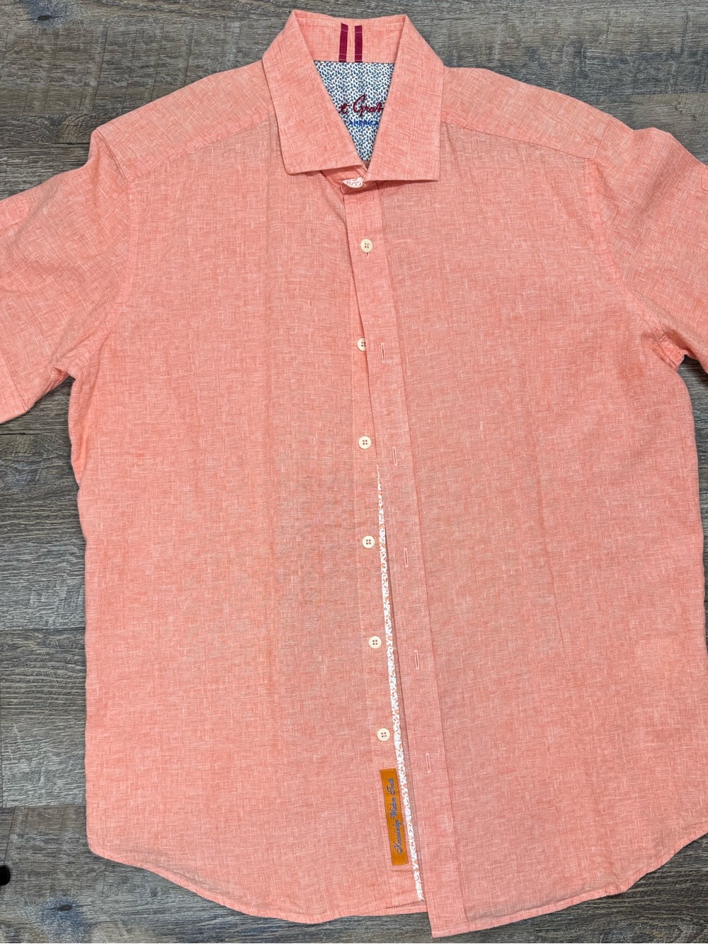 Robert Graham Linen Coral Short Sleeve Button-Down Shirt SZ L - Picture 3 of 11